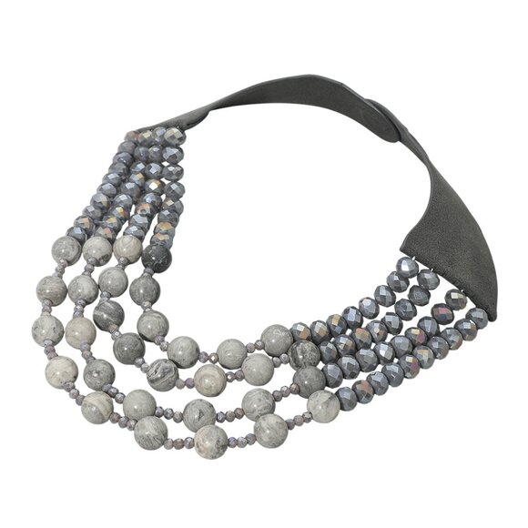 NEW Grey Layered Natural Stone Faceted Beaded Magnetic Collar Necklace - Picture 4 of 4